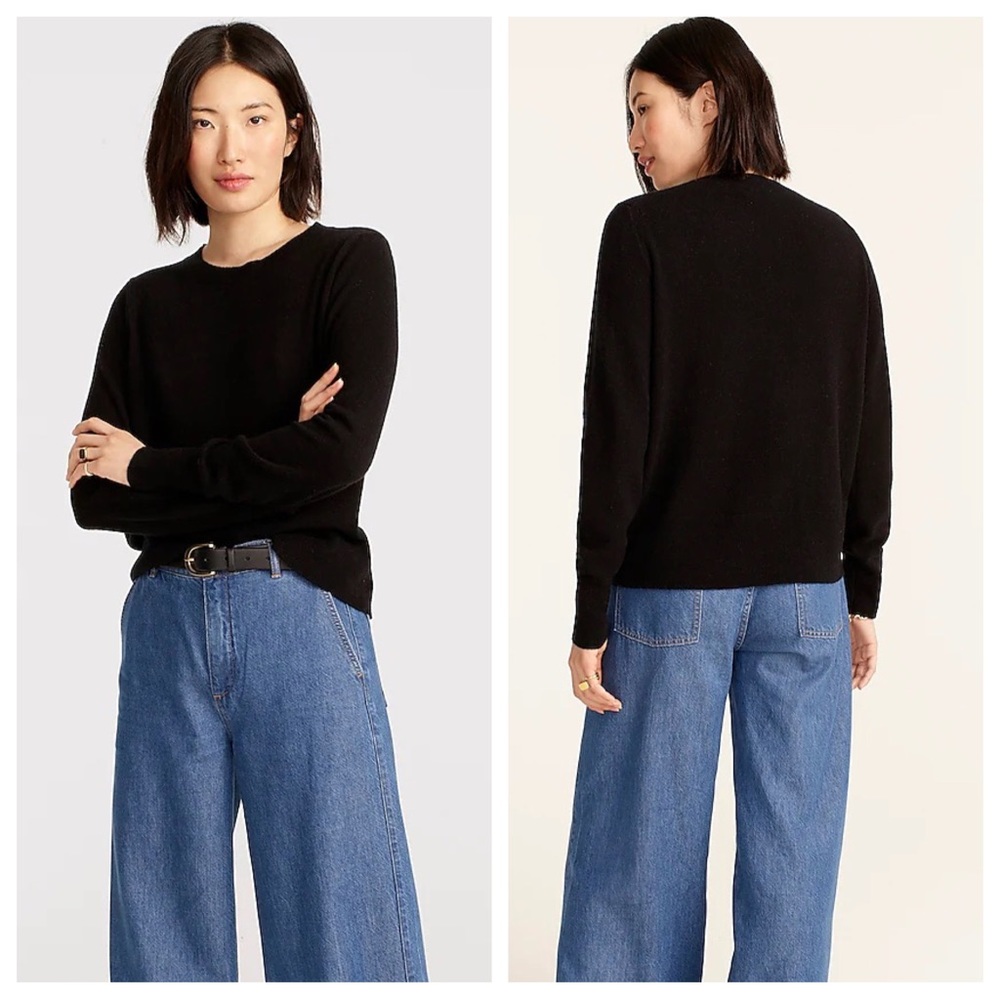 J. Crew Womens 100% Cashmere Classic-fit Crewneck Pullover Sweater Sz M In Black
